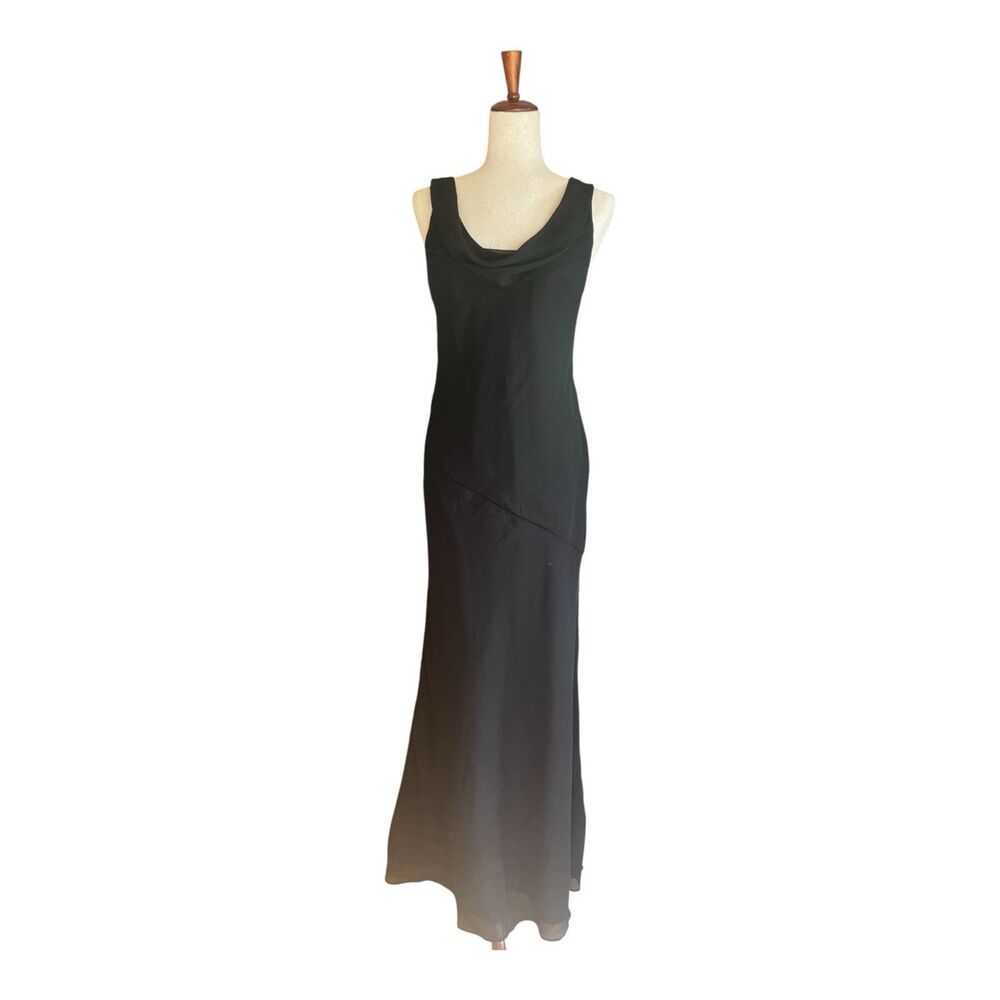 Azazie Rylina Mermaid Full Floor Length Chiffon Overlayed Satin Dress A6 Black
